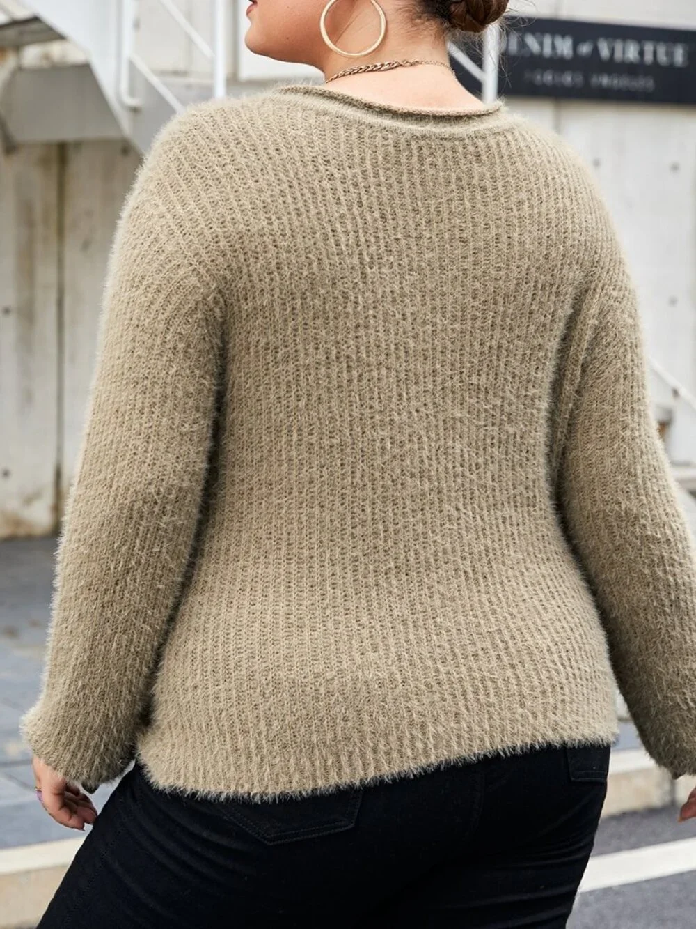 Khaki Sexy Women's Plus Buckled Twist Front Sweater